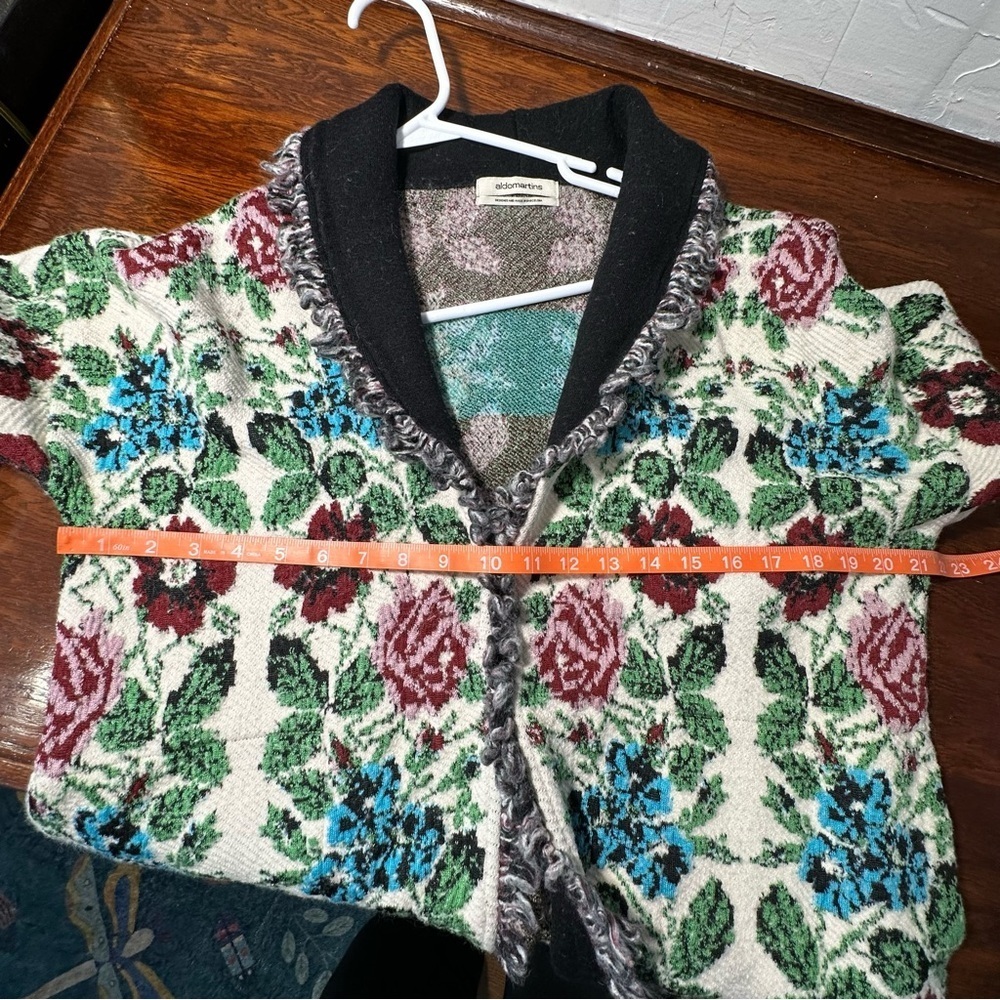 Aldo Martins Barcelona Floral Intarsia Knit Cardigan Wool Blend Size S/M - Picture 11 of 13